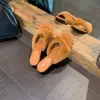 Primer Encuentro Ji Estilo Coreano Retro de Un Paso Abiertas por Delante Pantuflas de Piel para Mujer 2026 Nuevo Estilo Otoño Elegantes Chanclas con Plataforma de Cuña