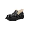 Mocasines de Piel Genuina con Tacón Grueso para Mujer, Zapatos Peludos Cálidos de Invierno, Zapatos de Algodón Estilo Británico con Hebilla de Cinturón, Zapatos sin Cordones