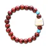 Pulsera Despertar del León de Sándalo Rojo Hoja Pequeña de Zambia DIY Retro Cultural y Creativa para Hombres y Mujeres Pulsera de Cuentas de Madera Buda Estilo Nacional Venta al por Mayor