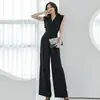 2026 Verano Nuevo Estilo Coreano Elegante Ajustado Cuello de Solapa Ceñido a la Cintura Pantalones de Pierna Ancha Moda Profesional Mono Negro