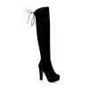 Novos Sapatos Femininos de Outono e Inverno Botas de Veludo Fosco Acima do Joelho Botas de Cavaleiro Salto Alto Grosso Sapatos de Comércio Exterior
