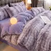 Conjunto de Cama de Lã Bolha para Casa de Quatro Peças Leite Lã Mais Veludo Gradiente Cor Sólida Inverno Espessado Quente Lã Roupa de Cama para Dormitório