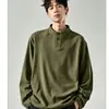 Camisa de manga larga para hombre para primavera y otoño, nuevo estilo 2026, cuello Henley, suéter de punto casual de corte holgado, color albaricoque