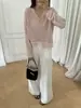 Cardigan de Punto con Escote en V y Encaje Empalmado Estilo Nuevo Primavera 2026 para Mujer Estilo Coreano Holgado y Versátil Chaqueta Suéter de Estilo Suave