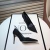 Cáqui salto alto feminino 2023 novo salto agulha elegante socialite camurça boca rasa sapatos pontiagudos commuter sapatos de trabalho