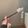 Grampo de Cabelo com Borla Estilo Antigo, Grampo de Cabelo de Madeira Feito à Mão, Grampo de Cabelo Simples de Bola, Novo Estilo Chinês Cheongsam, Acessório de Cabelo Elegante da Dinastia Han