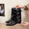 Botas de Media Caña con Hebilla Estilo Coreano Punta Cuadrada Botas de Monta Temporada de Primeras Citas Otoño e Invierno Versátil Nuevo Estilo Adelgazantes Temperamento Popular