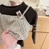 Limón Salado Siete¡Estilo Coreano! Conjunto de otoño para niña 2026 nuevo moderno y a la moda pantalón de pierna ancha de punto con tirantes