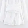 Atacado de Moda Feminina Transfronteiriça 2025 Nova Moda Outono Cor Sólida Simples Cadarço Cintura Franzida Camisa Decorada com Laço