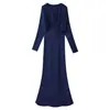 Comércio exterior feminino outono novo europeu e americano slim fit manga longa gola redonda textura de cetim de seda vestido longo