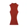 Top de tirantes acanalado sin mangas con cuello medio alto para mujer, prenda exterior de verano, top corto que ciñe la cintura