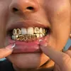 Set de Grillz Estilo Hip-Hop, Grillz Dentales Huecos Chapados en Oro, Moda Urbana Transfronteriza Tendencia Accesorios de Rapper para Escenario Venta al por Mayor