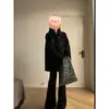 Abrigo de Felpa de Cordero para Mujer en Otoño e Invierno Negro Holgado Forrado de Piel Sintética Forro Polar Engrosado Piel de una Pieza Estilo Pequeño Aroma Conjunto