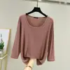 Top de verano para mujer talla grande, camiseta de cuello redondo, manga tres cuartos, manga corta, modal, corte holgado, nuevo color liso