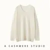 Suéter de cachemira extragrande para mujer con mangas caídas, nuevo estilo otoño e invierno, grueso y cálido, cuello en V de punto, jersey cómodo, efecto adelgazante