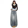 Jeans anchos para mujer color Naranja Juvenil con efecto bigote y desgastados, corte holgado, estilizan, únicos, modernos, versátiles, pantalones de largo completo