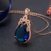Pendente de Gota d'Água Grande Personalizado de Fábrica Cor Artificial Azul Totalmente Diamantado Cor Tesouro Banhado a Ouro Rosa Joia Elegante Retrô Feminina