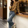 Suéter de Punto Pullover con Estampado de Leopardo Transfronterizo 2026 para Mujer, Nuevo Otoño/Invierno Europeo y Americano Talla Grande Bloque de Color Tejido Jacquard Grueso