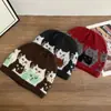Gorro Tejido Jacquard de Gato Lindo Coreano para Mujer con Lana Otoño e Invierno Versátil Gorro de Lana Elástico que Muestra la Cara Pequeño Gorro para el Frío