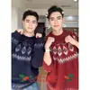 Suéter Espesso Fair Isle Vermelho Atmosférico para Homens, Roupa de Inverno Ano Novo Natal, Tricô Estilo Preguiçoso para Casais