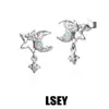 0043 Pendientes Versátiles de Plata de Ley S925 con Diseño Original de Nicho, Estilo Minimalista de Alta Gama, Estrella y Luna de Ópalo para Mujer