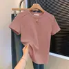 Camiseta de Manga Corta de Algodón Estilo Coreano Espiga 210g 40 Count para Mujer, Hombro Normal, Color Sólido, Corte Delgado, Top Adelgazante, Verano 21