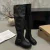 Botas Altas de Invierno para Mujer Estilo Retro Europeo 2026 Otoño Nuevas Tacón Grueso Punta Redonda Plisadas Caña Alta Botas de Montar