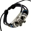 Joyería europea y americana hecha a mano con cordón de cuentas de madera y pulsera tejida de cuero de vaca, pulsera de calavera de aleación, suministro al por mayor en lotes mixtos
