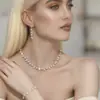 Accesorios de Boda para Novias Europeas y Americanas Moda Estilo Coreano Accesorios para Novias Juego de Tres Piezas de Collar, Aretes y Pulsera de Diamante Plateado