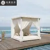 Terraza de Villa Casual Cama Sofá Resistente a la Lluvia y al Sol Silla de Mimbre para Sala de Estar Hotel B&B con Cortina de Gasa Cama Sofá