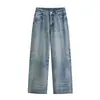 Calças Jeans Claras Estilo Americano Lavadas e Desgastadas para Mulheres, Novas da Primavera, Cintura Alta, Modelagem Reta Emagrecedora, Caimento Fluido, Comprimento no Chão