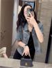 Camisa de Mezclilla Delgada de Manga Corta para Mujer 2026 Verano Nuevo Estilo Adelgazante y que Realza la Altura Cardigan Casual Top Corto