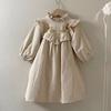 Vestido Bordado Floral Novo Estilo Coreano para Meninas Primavera e Outono 2026, Vestido Princesa para Bebê com Gola Bufante e Mangas Longas