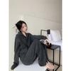 Shanli Dadi Gris Casual Moda Tejido Traje Mujer Otoño e Invierno Nuevo Estilo Coreano Holgado Estilo Perezoso Pierna Ancha Dividido