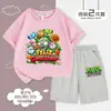 Plantas vs. Meninos. Conjunto de Roupa de Verão 2025 Novo Algodão Puro Roupas de Verão Camiseta Infantil Conjunto