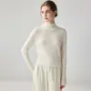 Suéter Feminino Outono/Inverno 100% Caxemira com Gola Meia-Alta e Design Jacquard Vazado, Macio e Amigo da Pele, Corte Justo, Simples Suéter de Tricô de Manga Longa