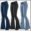 Jeans para mujer estilo europeo y americano tiro medio cordones Pantalones de mezclilla jeans elásticos pantalones acampanados para mujer Mezclilla
