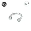 Argola para Nariz em Argola de Ferradura com Zircônia em Liga de Titânio F136 Brincos Joia para Body Piercing Diâmetro Interno de 6-10mm