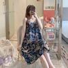 Pijama Feminino de Verão Novo Estilo Algodão Seda Fresco Floral Alça Camisola Tamanho Grande Solto Algodão Seda Sexy Roupa de Casa