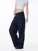Calça Xadrez Transfronteiriça para Mulheres, Novo Estilo Primavera, Estilo Street Harajuku, Xadrez Listrado Color-Blocking Único, Calça Longa Casual Solta de Pernas Largas, Tendência
