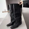 Temporada del Primer Encuentro: Botas largas de pierna ancha con punta cuadrada plisada de nicho para mujer, versátiles y adelgazantes, botas de montar hasta la rodilla, botas de alta moda