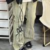 Jeans Masculino de Lavagem Antiga Vintage Estilo Americano High Street com Barra Levemente Flare Estampa Efeito Pós-Chama Slim Fit Calça Mop