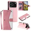 Funda de Teléfono Adecuada para iPhone 17 Pro de Color Bloqueado Cosido, Funda Tipo Libro para 16 Pro Max con Ranura para Tarjeta, Billetera y Correa de Muñeca Funda Protectora