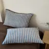 Juego de ropa de cama de estilo nórdico a rayas, de alta densidad, de terciopelo de leche, con bordes festoneados, disponible en juego de cuatro piezas o tres piezas de franela.