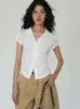 Camiseta versátil de manga corta con cuello para mujer, nuevo diseño casual de verano 2026, elegante, entallada a la cintura, top adelgazante