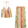 Conjunto de top de rayas con cuello halter, corte slim, casual + pantalones para mujer, europeo y americano, transfronterizo, popular en AliExpress