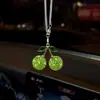 Colgante de Cereza Metálica con Pedrería Transfronterizo para Coche, Cereza de Arcilla con Pedrería Completa, Adorno Colgante para Decoración de Espejo Retrovisor Interior de Coche