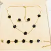Venda Quente Transfronteiriça 15 Flores de Cinco Folhas Grandes Pulseira Colar Brincos Aço Inoxidável 18K Flor de Cinco Folhas Fritillaria Lado Único Joias