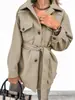 Chaqueta de Lana Elegante de Color Sólido con Solapa y Botones con Cordones para Mujer, Nueva, Transfronteriza, Otoño/Invierno 2025