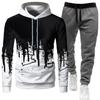 2023 Terno com Capuz Esportivo Casual Masculino Crazy Muscle Estampa Graffiti Slim-fit Moda Simples Terno Transfronteiriço